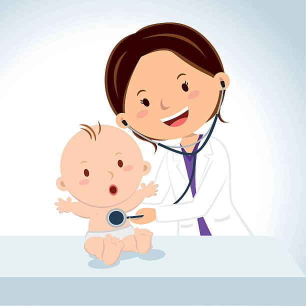 Pediatric doctor examine baby boy with the stethoscope.